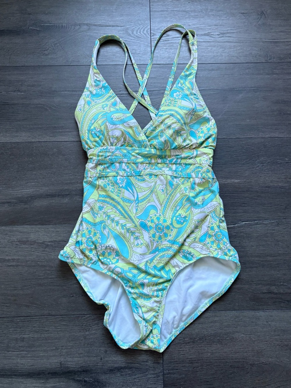 Athena Womens Pastel Paisley Print One Piece Swimsuit Padded Size 12